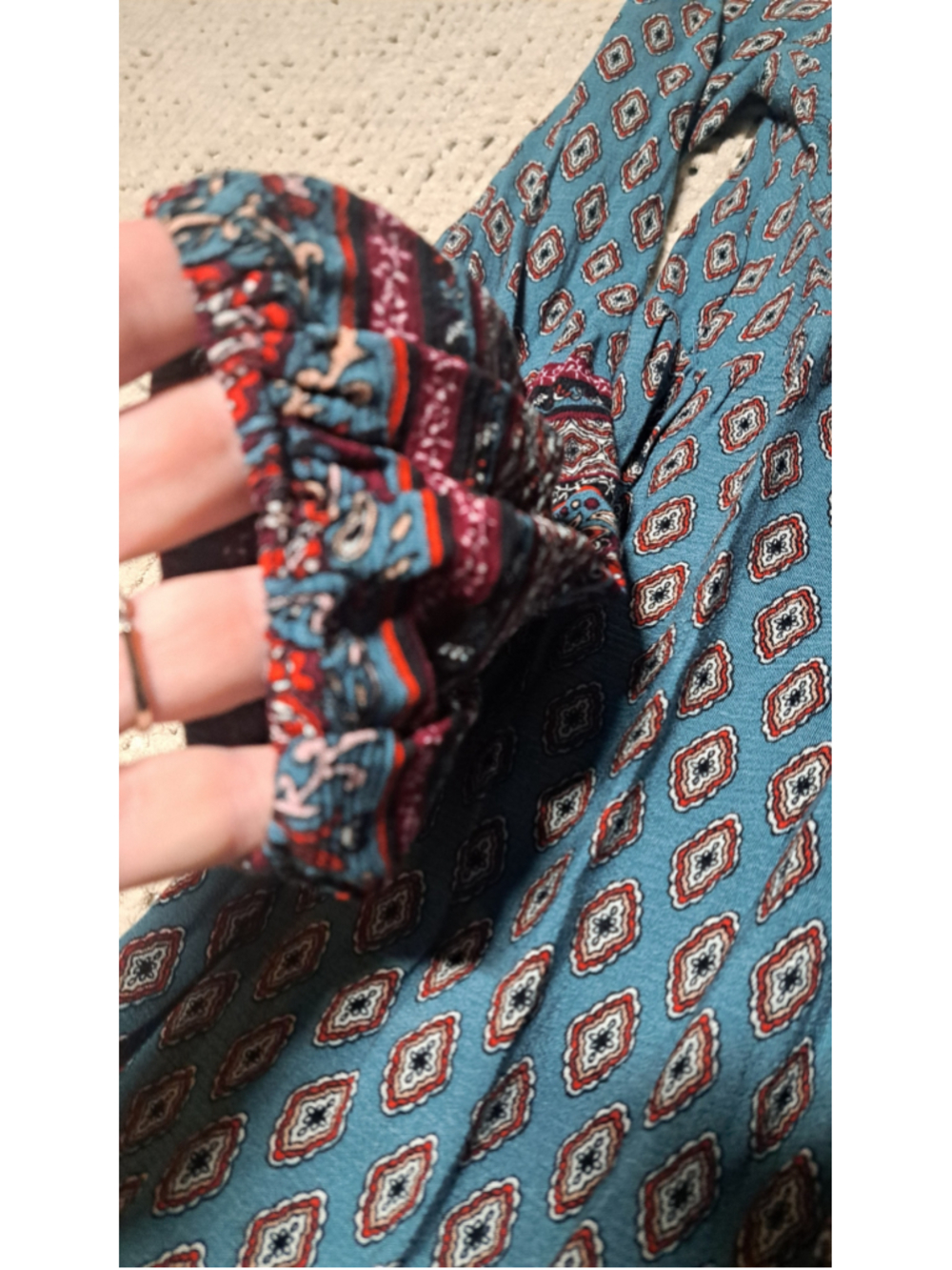 788 - Suzanne Betro XL Teal Boho Paisley Bell Sleeve Tunic Dress - Picture 4 of 8